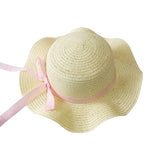 Girls Summer Cap Black Ribbon Decorate Wavy Straw Hat For Girls Children Panama Hat Kids Sun Cap Baby Beach Hats