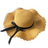 Girls Summer Cap Black Ribbon Decorate Wavy Straw Hat For Girls Children Panama Hat Kids Sun Cap Baby Beach Hats