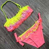 5-12 Years Teenager Girls Swimsuit Kids Swimwear Tassel Big Girl Bikini Halter Top Bathing Suit