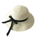 Girls Summer Cap Black Ribbon Decorate Wavy Straw Hat For Girls Children Panama Hat Kids Sun Cap Baby Beach Hats