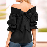 Sexy Off Shoulder Spring Summer Strapless Blouse Women Bowknot Tops Slash Neck Shirts Casual