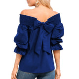 Sexy Off Shoulder Spring Summer Strapless Blouse Women Bowknot Tops Slash Neck Shirts Casual