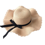 Girls Summer Cap Black Ribbon Decorate Wavy Straw Hat For Girls Children Panama Hat Kids Sun Cap Baby Beach Hats