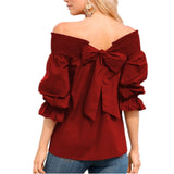 Sexy Off Shoulder Spring Summer Strapless Blouse Women Bowknot Tops Slash Neck Shirts Casual