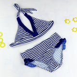 New Summer Girls Close-fitting Elastic Stripe Swimsuit Girls Split Two-pieces Swimwear