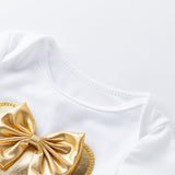 New Baby Girl Clothes White Cotton Rompers and Golden Ruffles Baby Girls Tutu Skirt Shoes Headband Newborn Sets