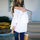 Sexy Off Shoulder Spring Summer Strapless Blouse Women Bowknot Tops Slash Neck Shirts Casual