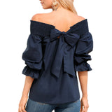 Sexy Off Shoulder Spring Summer Strapless Blouse Women Bowknot Tops Slash Neck Shirts Casual