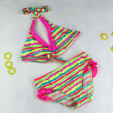 New Summer Girls Close-fitting Elastic Stripe Swimsuit Girls Split Two-pieces Swimwear