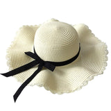 Girls Summer Cap Black Ribbon Decorate Wavy Straw Hat For Girls Children Panama Hat Kids Sun Cap Baby Beach Hats