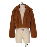 Casual Women Faux Fur Coats Long Sleeve Furry Cropped Jacket