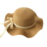 Girls Summer Cap Black Ribbon Decorate Wavy Straw Hat For Girls Children Panama Hat Kids Sun Cap Baby Beach Hats