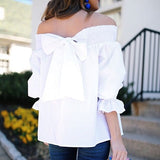 Sexy Off Shoulder Spring Summer Strapless Blouse Women Bowknot Tops Slash Neck Shirts Casual