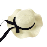 Girls Summer Cap Black Ribbon Decorate Wavy Straw Hat For Girls Children Panama Hat Kids Sun Cap Baby Beach Hats