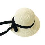 Girls Summer Cap Black Ribbon Decorate Wavy Straw Hat For Girls Children Panama Hat Kids Sun Cap Baby Beach Hats