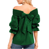 Sexy Off Shoulder Spring Summer Strapless Blouse Women Bowknot Tops Slash Neck Shirts Casual