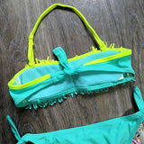 5-12 Years Teenager Girls Swimsuit Kids Swimwear Tassel Big Girl Bikini Halter Top Bathing Suit