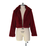 Casual Women Faux Fur Coats Long Sleeve Furry Cropped Jacket