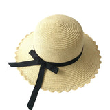 Girls Summer Cap Black Ribbon Decorate Wavy Straw Hat For Girls Children Panama Hat Kids Sun Cap Baby Beach Hats