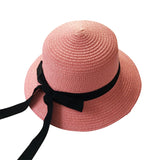 Girls Summer Cap Black Ribbon Decorate Wavy Straw Hat For Girls Children Panama Hat Kids Sun Cap Baby Beach Hats