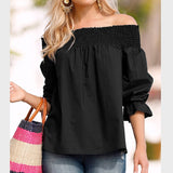 Sexy Off Shoulder Spring Summer Strapless Blouse Women Bowknot Tops Slash Neck Shirts Casual