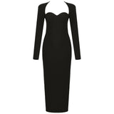 New Summer Women Long Sleeved Bandage Dress Sexy V Neck Slim Midi Celebrity Night Show Bodycon