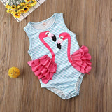 0-4 years Flamingo Kid Baby Girl Bikini Swimwear Bodysuit Sleeveless Print Animal