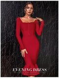 New Autumn Winter Women Apricot Bodycon Bandage Dress Sexy Mermaid Long Sleeve Lady Club Celebrity Runway Party Dress