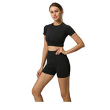 2Pcs/Set Women High Waist Seamless Yoga Set Gym Clothes Fitness Top Short Sleeve Shirt Shorts Sports Suits Athletic Wear