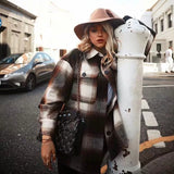 Vintage women long sleeve woolen coats fashion ladies thick plaid coat