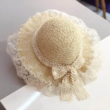 Kids Girls Hats New Fashion Summer Lace Flowers Caps Breathable Straw Hat Elegant Sunhat Lovely Baby Bonnet