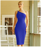 One Shoulder Women Club Wear Bandage Dress New Summer Sexy Sleeveless Backless Midi Bodycon Celebrity Party Dress