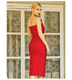 Women Red Ruffles Bandage Dress New Summer Sexy Strapless Sleeveless Diamonds Midi Club Evening Party Outfits Dresses