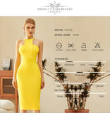 New Summer Women Strapless Yellow Bodycon Bandage Dress Sexy Sleeveless Halter Celebrity Evening Runway Party Dresses