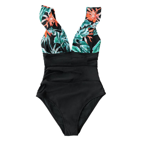 Ruffled One-piece Swimsuit Women Sexy Lace Up Monokini Swimwear