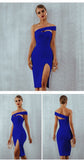 Bodycon Bandage Dress Women 2022 Summer Sexy Elegant Black One Shoulder Strapless Celebrity Runway Party Dress