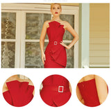 Women Red Ruffles Bandage Dress New Summer Sexy Strapless Sleeveless Diamonds Midi Club Evening Party Outfits Dresses