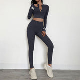 Seamless Sets Women Yoga Sets Sports Long Sleeve Suit with Zipper Coat and High Waisted Sports Pants