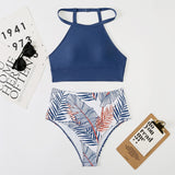 High Waist Bikini Women High Neck Swimsuit Printed Swimwear