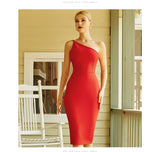 One Shoulder Women Club Wear Bandage Dress New Summer Sexy Sleeveless Backless Midi Bodycon Celebrity Party Dress