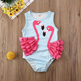 0-4 years Flamingo Kid Baby Girl Bikini Swimwear Bodysuit Sleeveless Print Animal