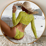 In-X Leopard print 3 pieces set Long sleeves swimsuit women's swimming Sexy bikini