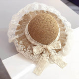 Kids Girls Hats New Fashion Summer Lace Flowers Caps Breathable Straw Hat Elegant Sunhat Lovely Baby Bonnet