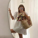 Summer Dress Summer Fashion White Elegant Puff Sleeve Backless Party Beach Dress Vacation Casual