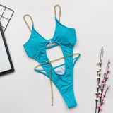 Sexy Hollow Chain Swimwear Women Thong One Piece Swimsuit Monokini Beach