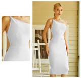 One Shoulder Women Club Wear Bandage Dress New Summer Sexy Sleeveless Backless Midi Bodycon Celebrity Party Dress