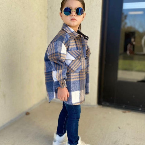 Fashion Baby Girl Boy Plaid Shirt Jacket Cotton Child Shirt Thick Wool Loose Outfit Winter Spring Fall Baby Casual