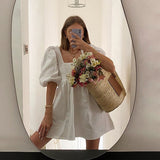 Summer Dress Summer Fashion White Elegant Puff Sleeve Backless Party Beach Dress Vacation Casual