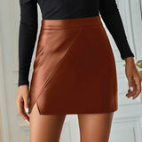 Black PU Leather Womens Skirts Autumn Winter Sexy High Street Bodycon Mini Skirt