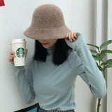 Autumn Winter Wool Bucket Hat Women Fashion Vintage Fisherman Hats